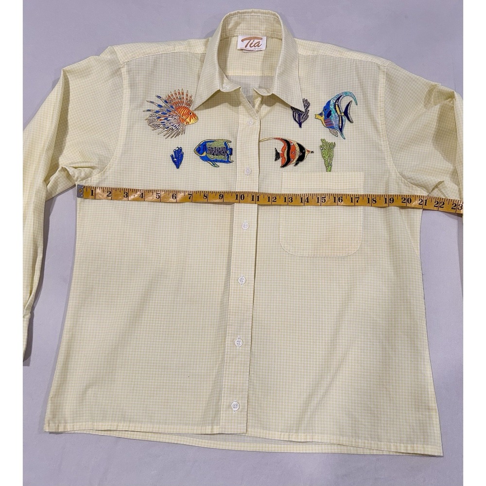 Tia Designs Pompano Beach Vintage Yellow Gingham Sea Life Appliques Small Blouse - Picture 8 of 13